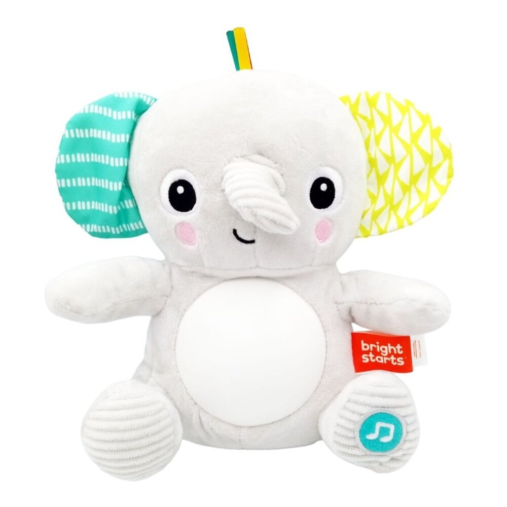 Bright Starts Hug A Bye Baby Elephant Plush Infant Soother 8.5" Music Lights